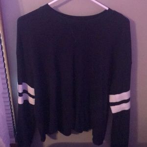 navy blue and white striped sweater